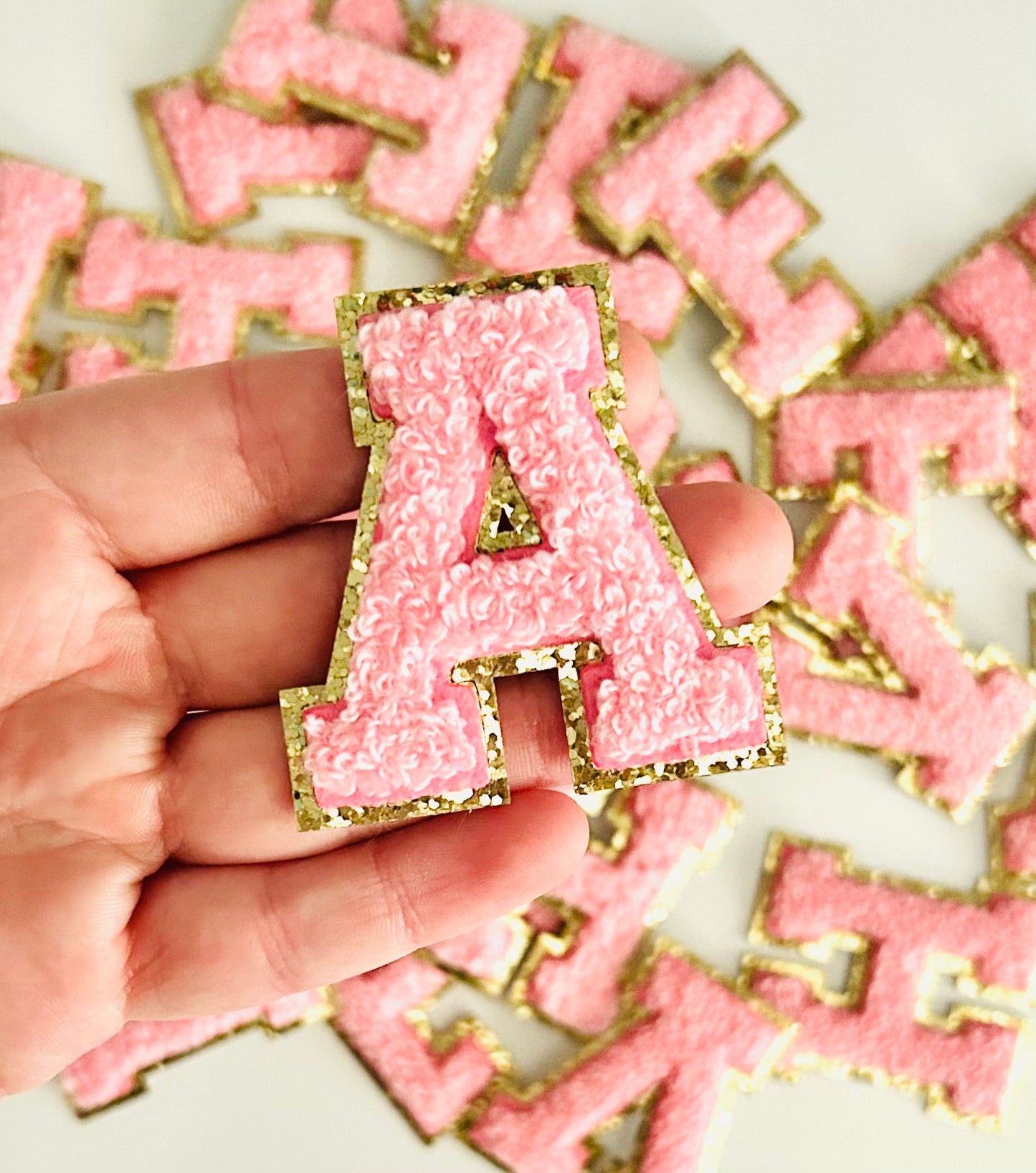 White Jewelry Box with Pink Chenille Letter Patch