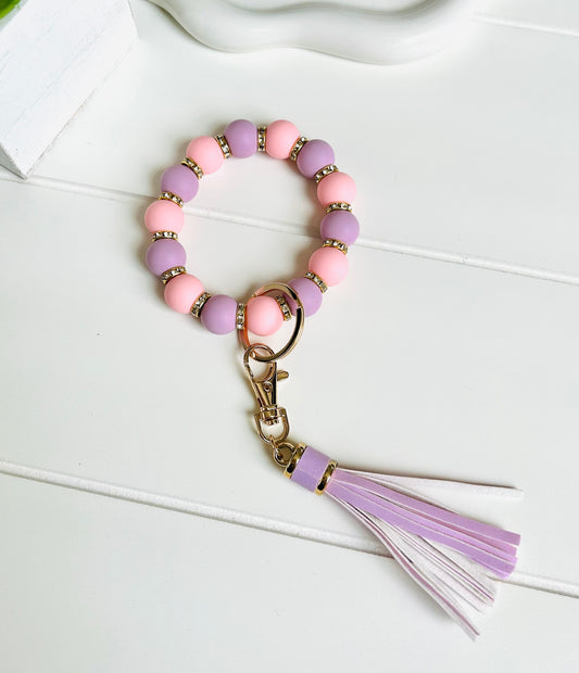 Rhinestone Pink and Purple Silicone Keychain Bracelet