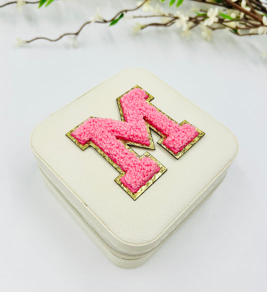 White Jewelry Box with Pink Chenille Letter Patch