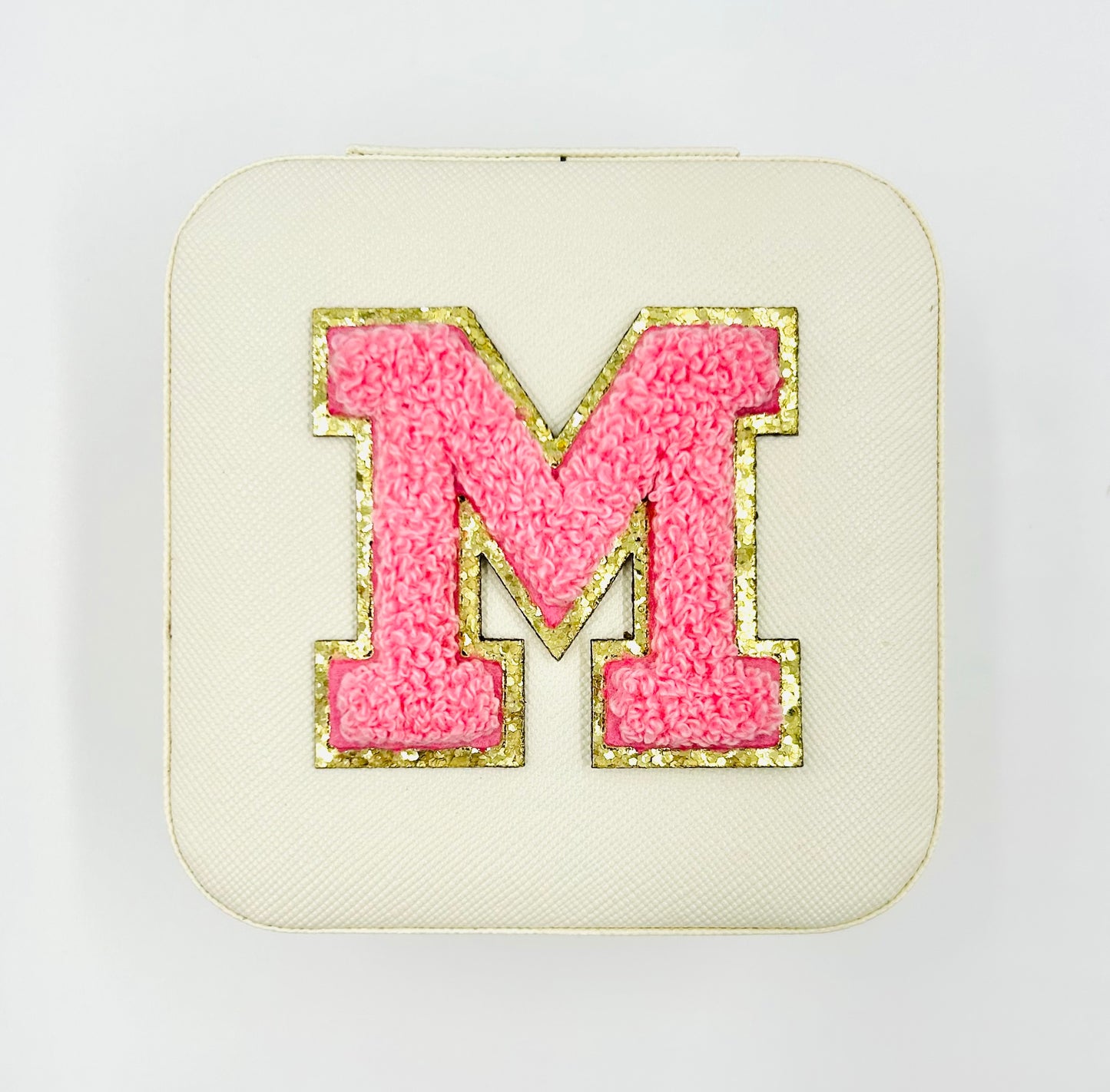 White Jewelry Box with Pink Chenille Letter Patch