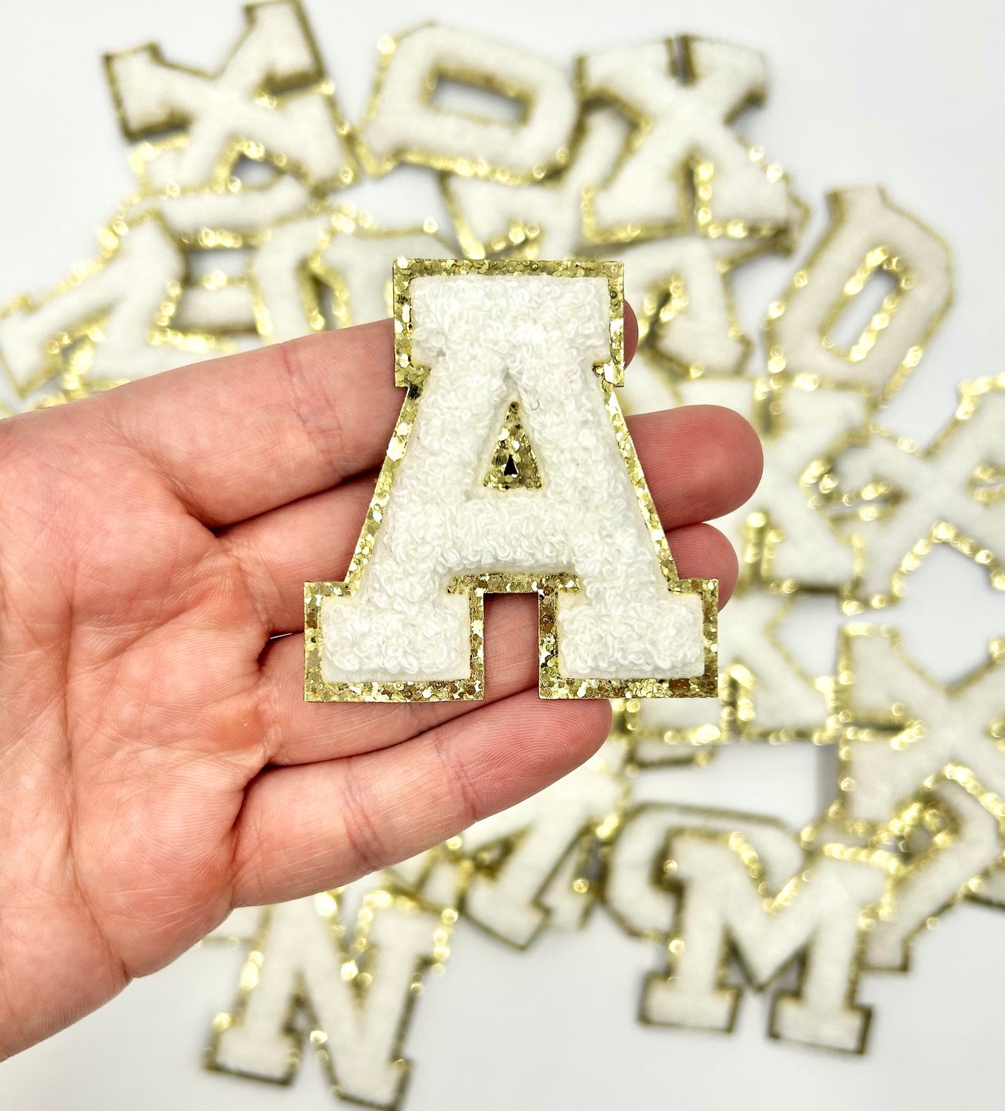 White DIY Self Adhesive Chenille Letter Patches